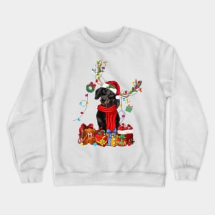 Black Dachshund Reindeer Santa Christmas Color Lights Crewneck Sweatshirt